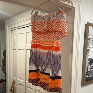 Glam Chevron Strapless Dress in Orange and Purple